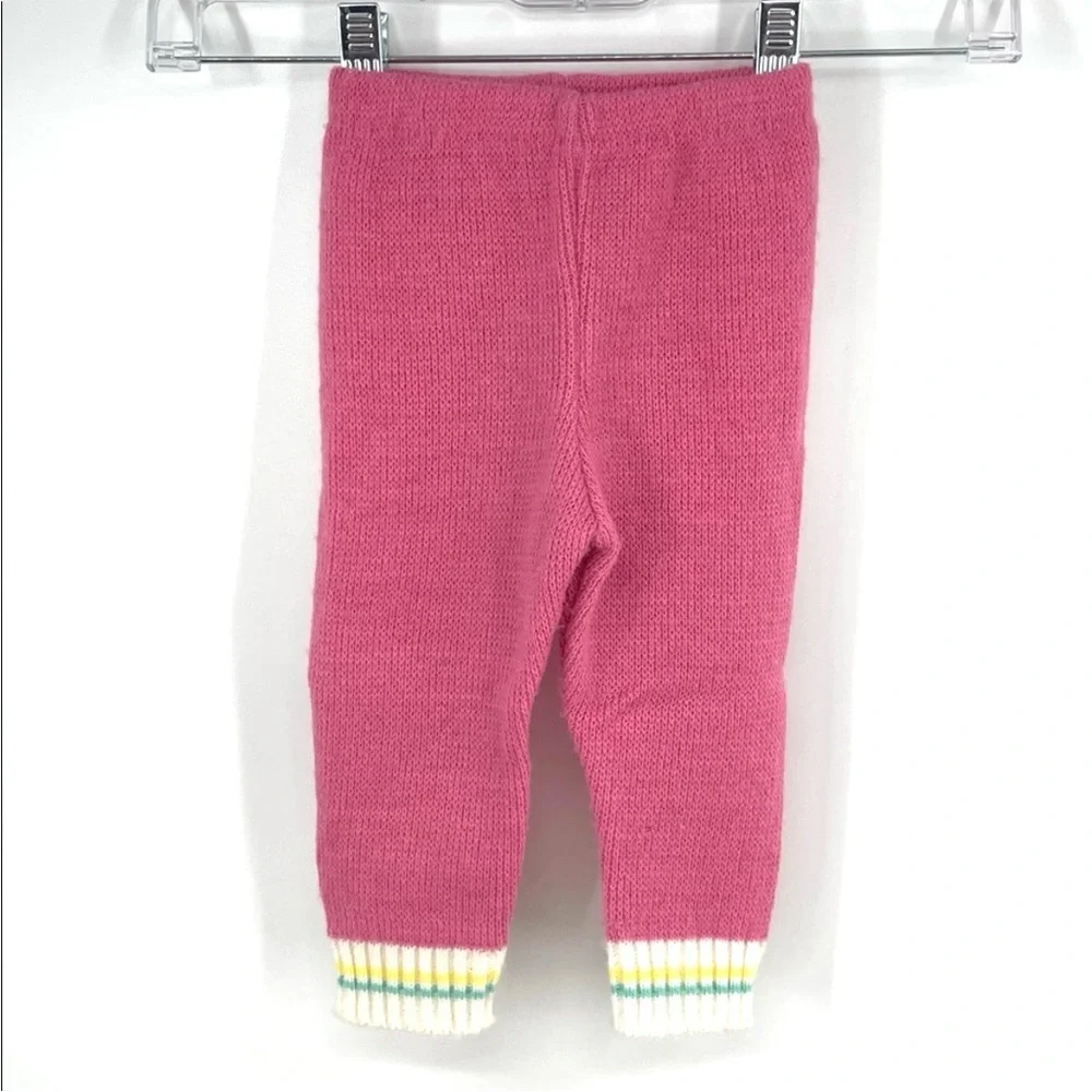 Vintage 80s Carter’s pink knit colorblock striped leggings 12 Months USA